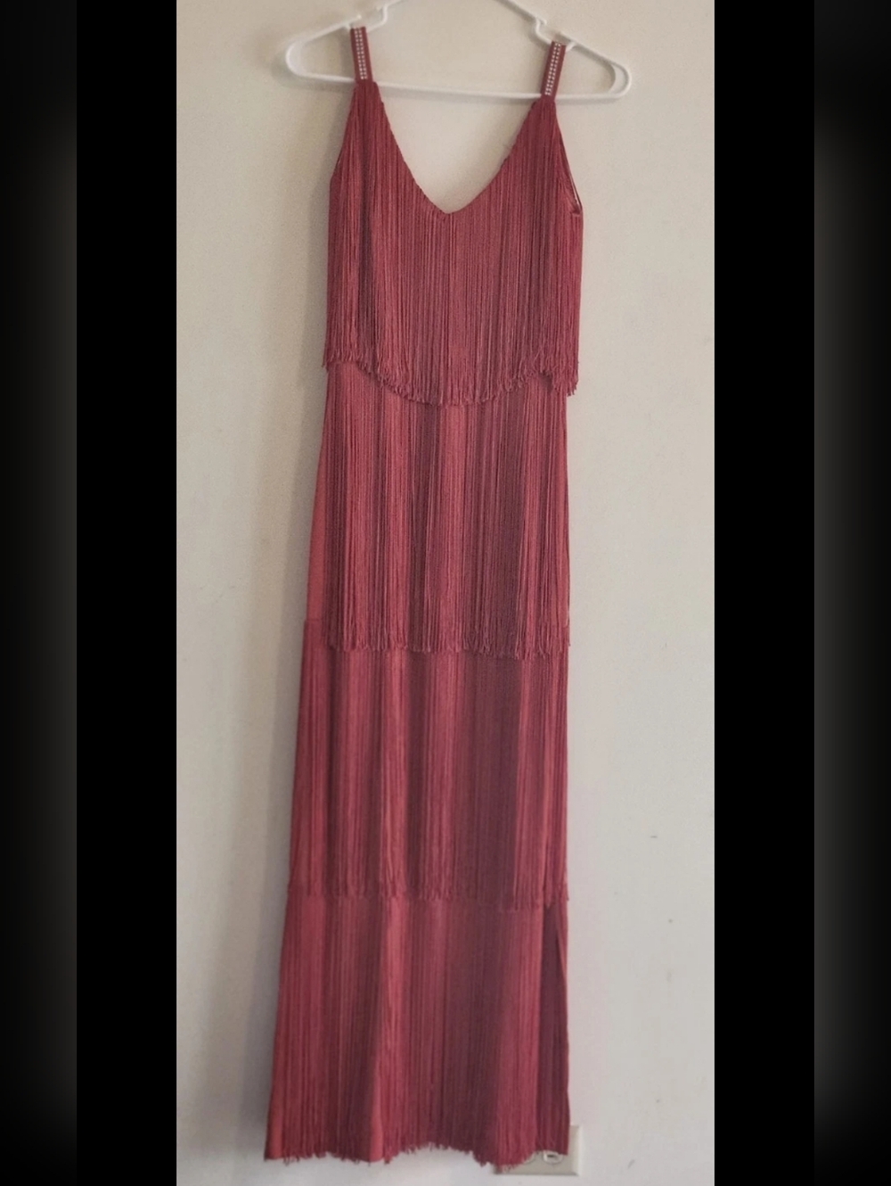 Rare ICONIC Vintage Tiered Fringe Maxi Dress in Red